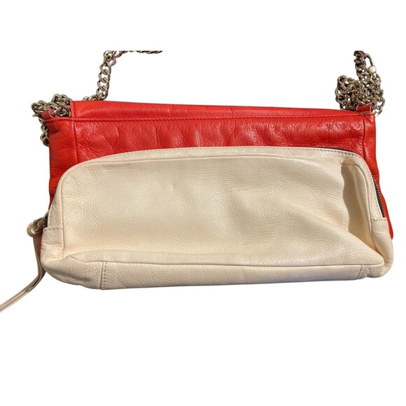 Coccinelle Shoulder Bag Red/Beige Crossbody Chain Strap Read Zip Pocket - Picture 7 of 13